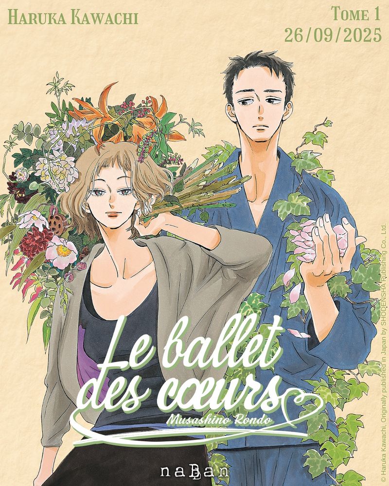 Visuel du josei manga « Le ballet des cœurs - Musashino Rondo » de Haruka Kawachi, autrice des mangas « Sérénade pour une pluie de larmes » (« Namida ame to serenade » en japonais) et « Les fleurs du passé - Natsuyuki Rendezvous »

Nouvelle série publiée chez naBan Editions