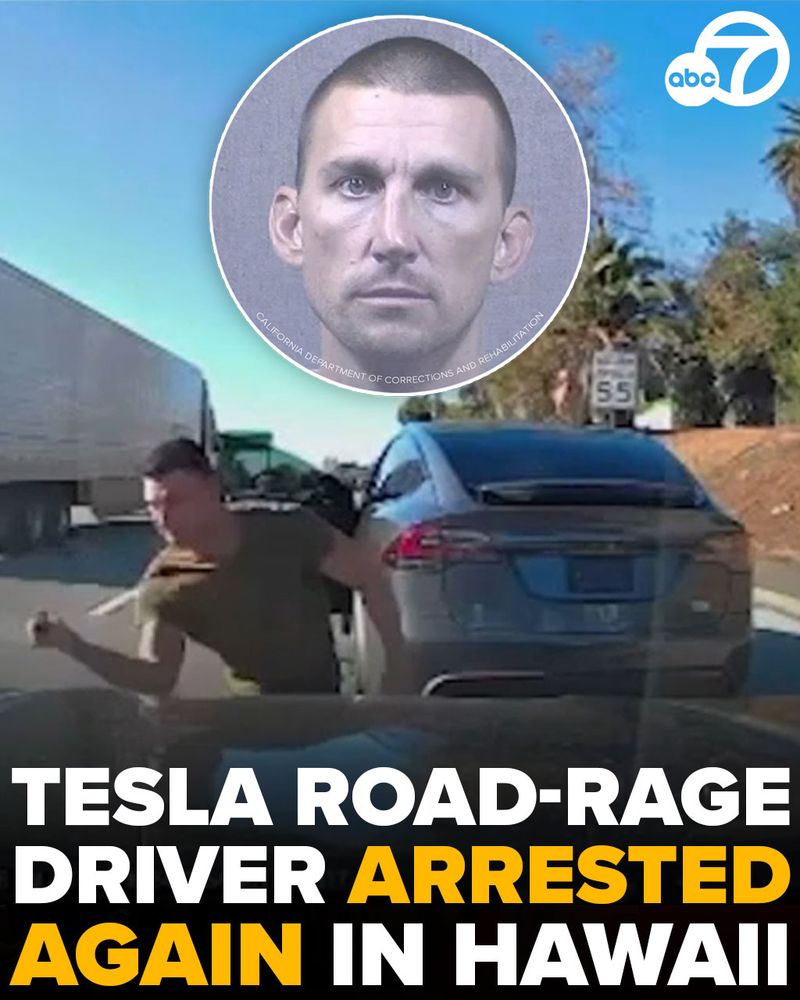 A man released from prison after serving less than a year of his five-year sentence for a series of road-rage attacks in Southern California has been arrested again for a similar offense in Honolulu, Hawaii. https://abc7.com/post/tesla-driver-nathaniel-radimak-arrested-hawaii-less-year-prison-release-socal-charges/16363335/