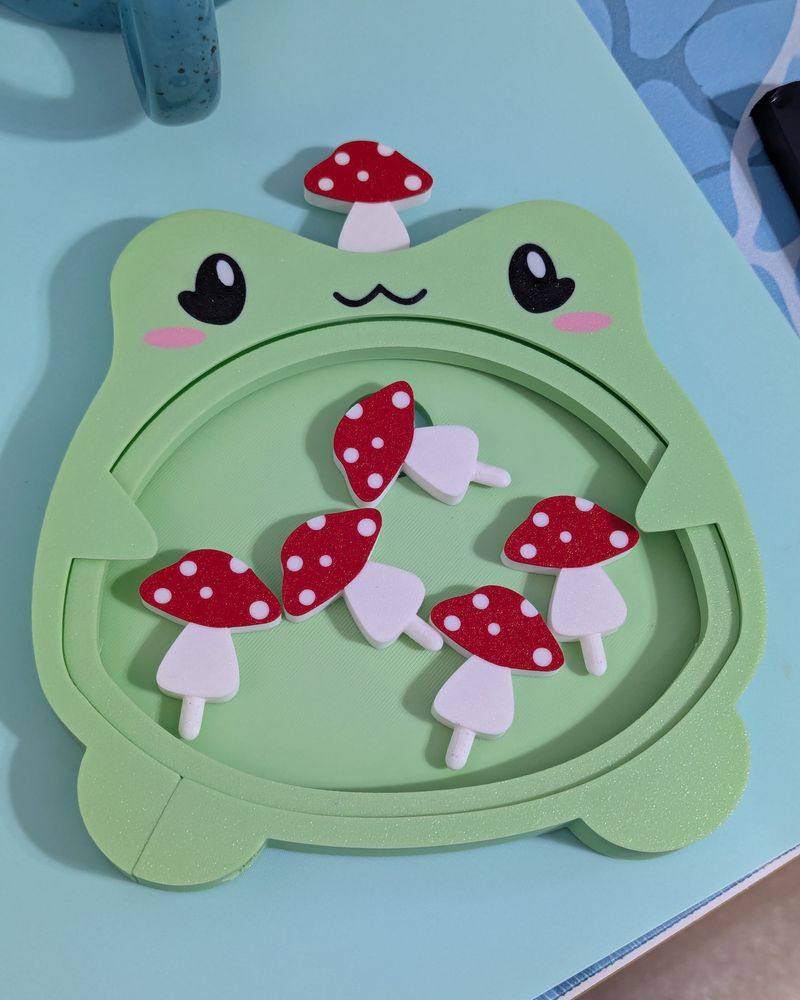 frog embroidery hoop with mushroom hat