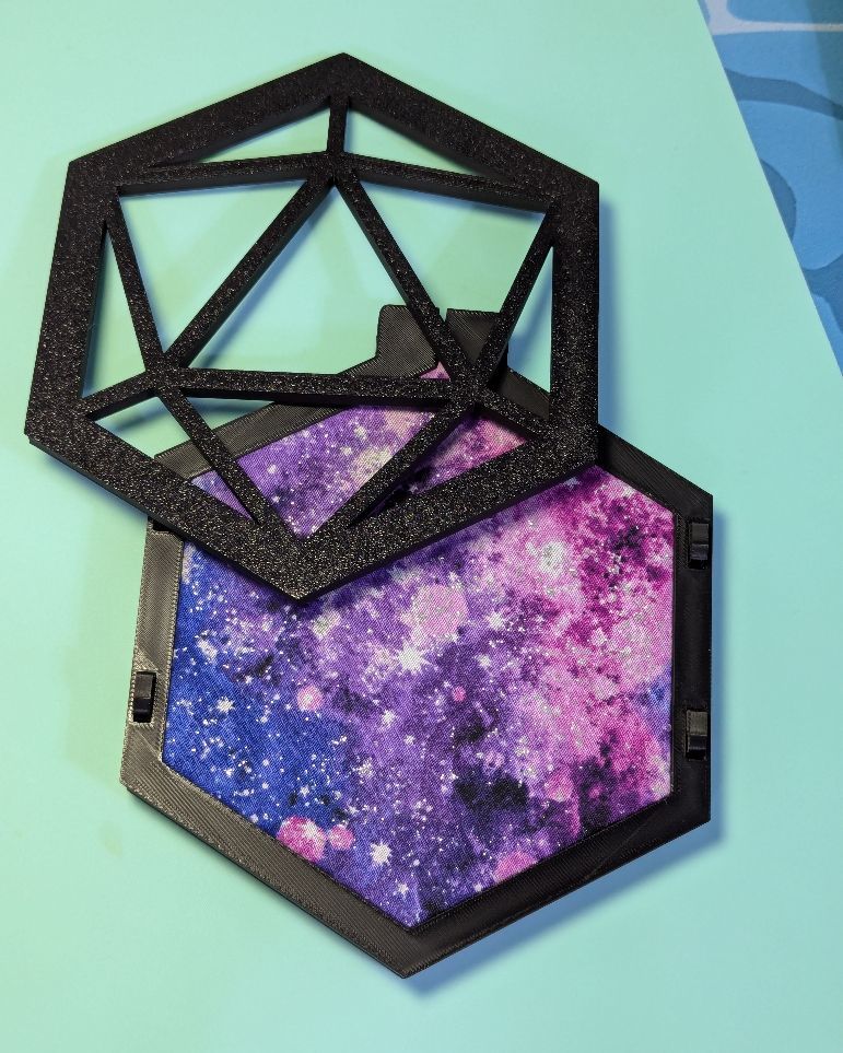 d20 embroidery hoop with the front panel off
