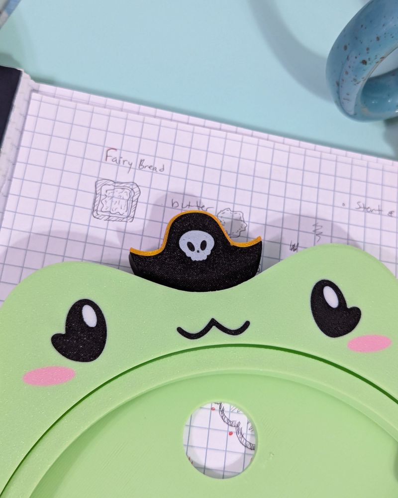 frog embroidery hoop with pirate hat