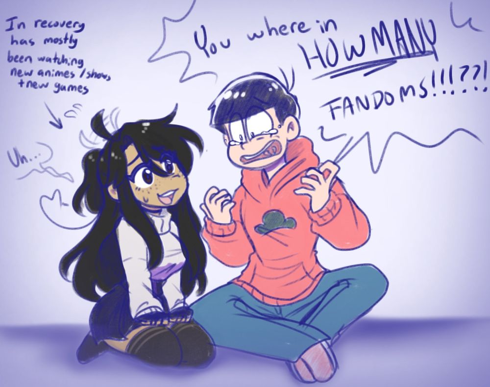 oc x canon doodle of my oc pocky and canon character osomatsu matsuno from osomatsusan, My oc is being lectured for looking and being in other fandoms
