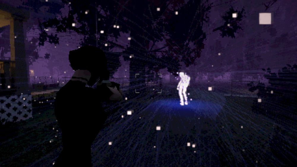 A screenshot of a monster made of light from the new indie horror game Heartworm.