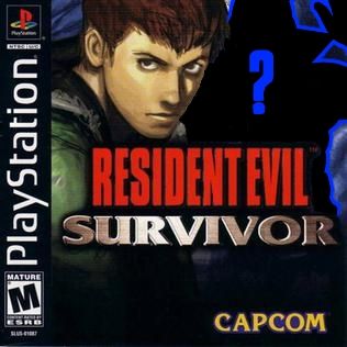 Resident Evil survivor cover featuring the main character Survivor, and a hidden figure behind him perhaps hinting at something upcoming