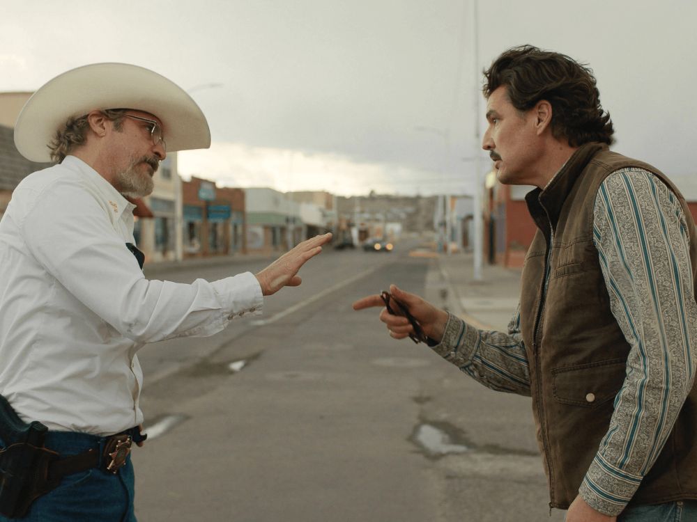 Joaquin Phoenix and Pedro Pascal in EDDINGTON