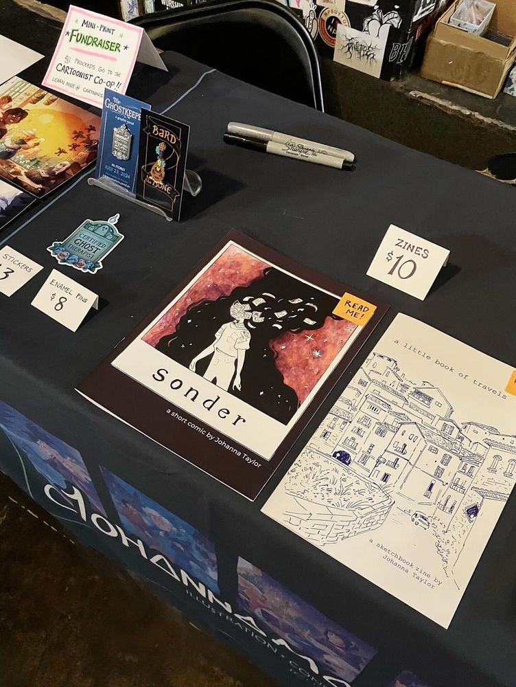 Two zines on a table