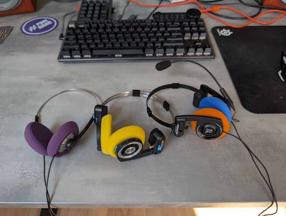 KSC75 with headband, Porta Pro Wireless 2.0 and Porta Pro with boom mic