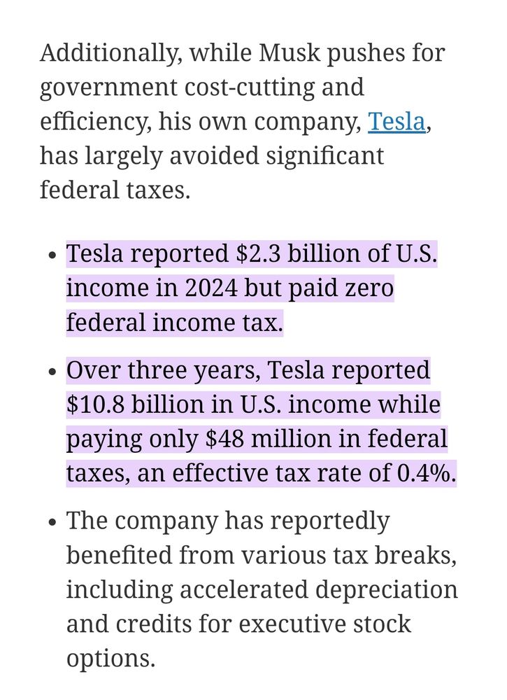 Screenshot from Kiplinger.com article

Tesla reported $2.3B in US income in 2024 but paid zero federal income tax