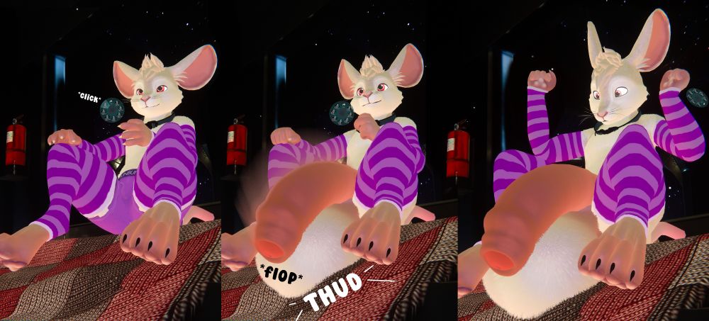 A mouse in VR turning on his cock n' balls, only to find they're still set to be HUGE from the previous night