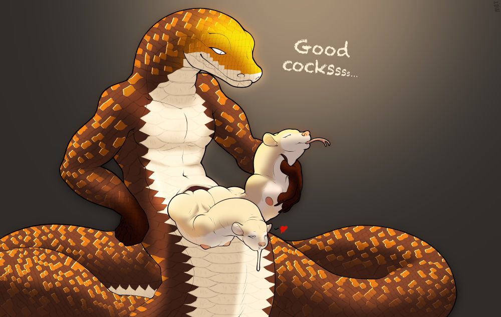 Moss the mouse being CTF'd (cock-transformed) into the hemipeens of Amethystine, a large snake guy