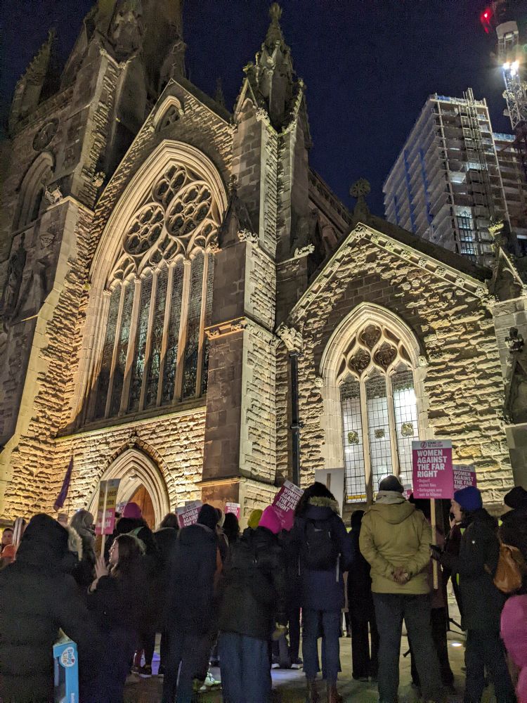 Photos of the rally for unity by Women Against the Far Right in Birmingham 23.11.25 by St Martin's Church in the Bullring 