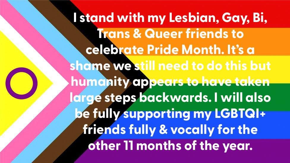 Mr C's profile banner is a Progress Pride flag and the words: 
