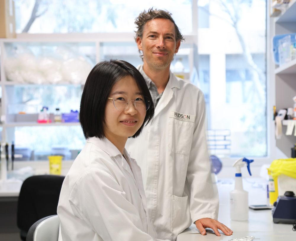 Dr Shouya Feng and Professor Seth Masters at their lab at Hudson Institute in Melbourne Australia
