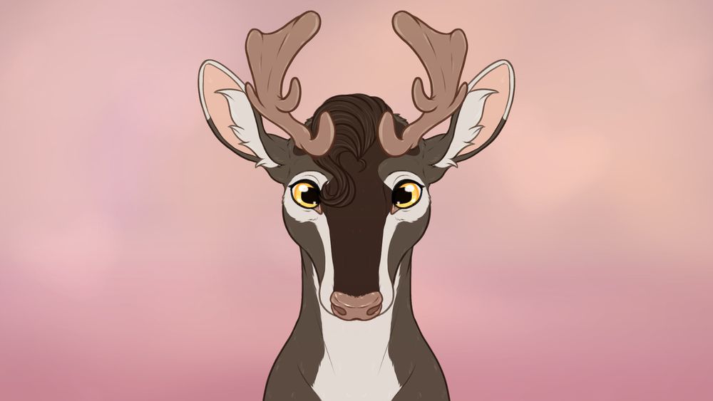 Front portrait of a fallow deer staring at the viewer.
Originally made as a frame for an animation meme.