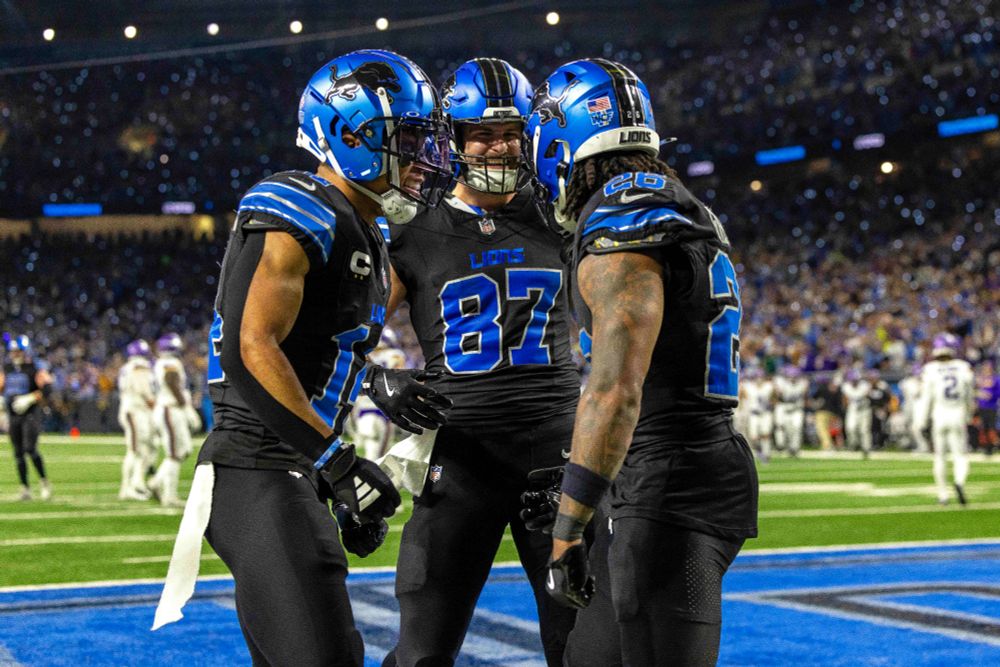 The Detroit Lions, with RB Jahmyr Gibbs and WR Amon-Ra St. Brown (pictured celebrating a touchdown last season) are the only NFL team with two players in USA TODAY Sports' Top 200 overall fantasy players for 2025.