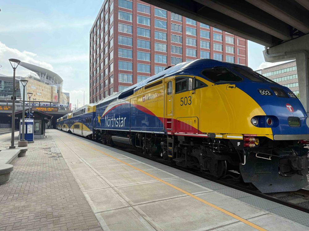 A Northstar train sits in the Target Field station