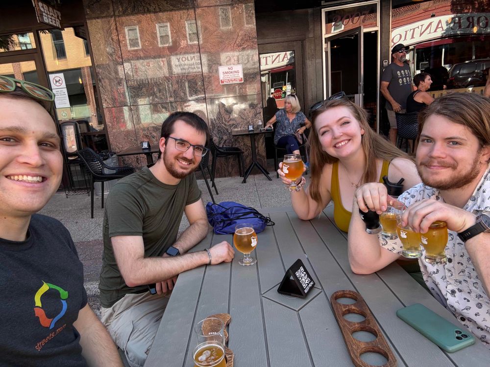 Selfie of the group and some beers at 10K Brewing in Anoka