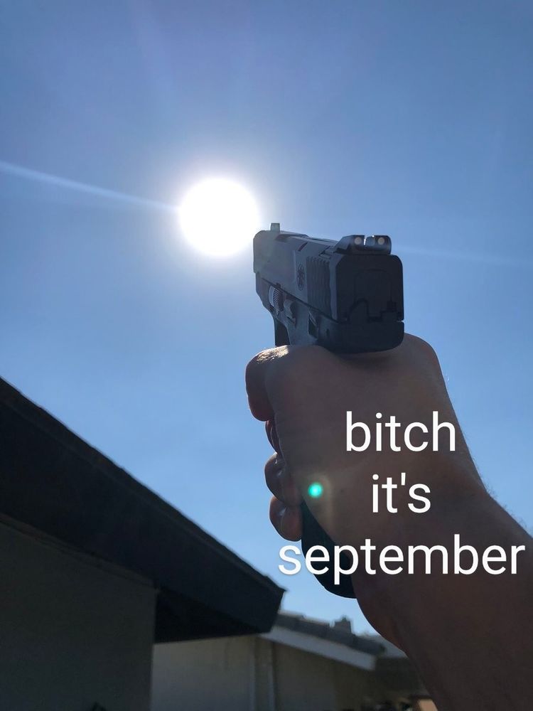 The sun, the demon god of the ancient world that burns and mocks is, forever encircling us with its terrifying death rays, sits in the sky shining terribly with no cloudcover. And a brace soul holds a gun pointed directly at its heart, with the caption 