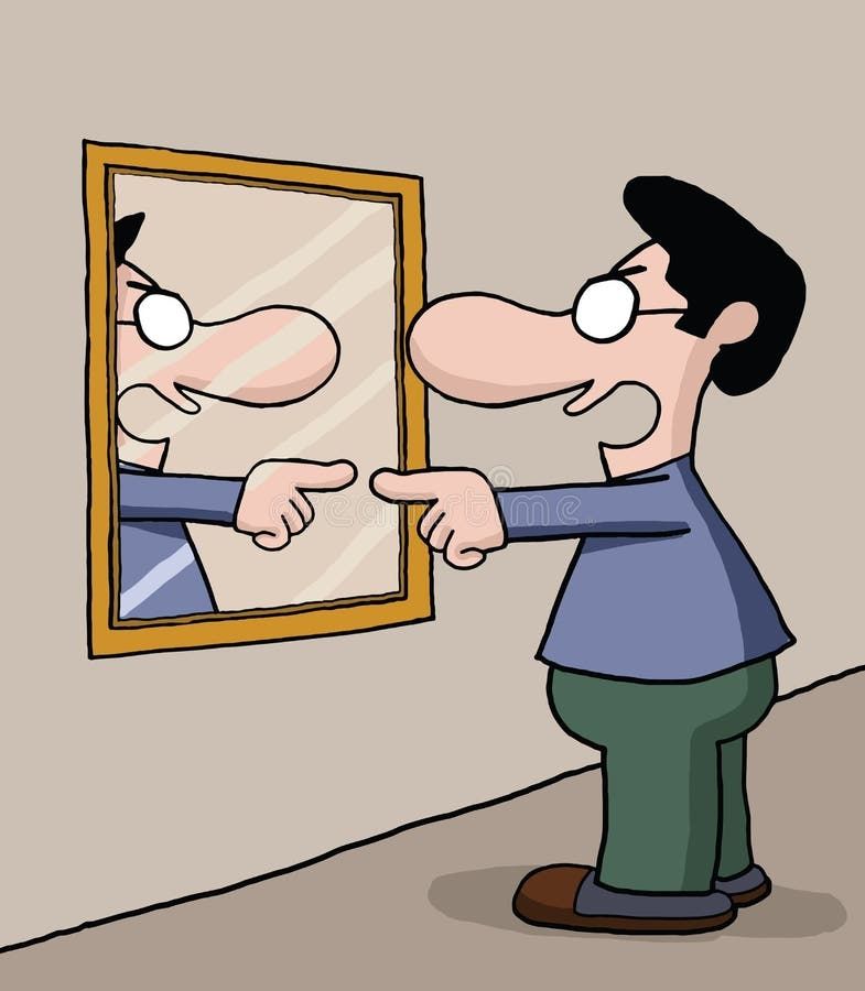 Cartoon of a man yelling into a mirror