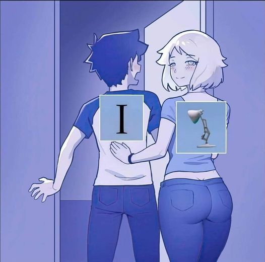 A woman pushing a distraught boy into a bedroom and he is labeled I (from the Pixar logo) and she's labeled lamp (from Pixar logo)