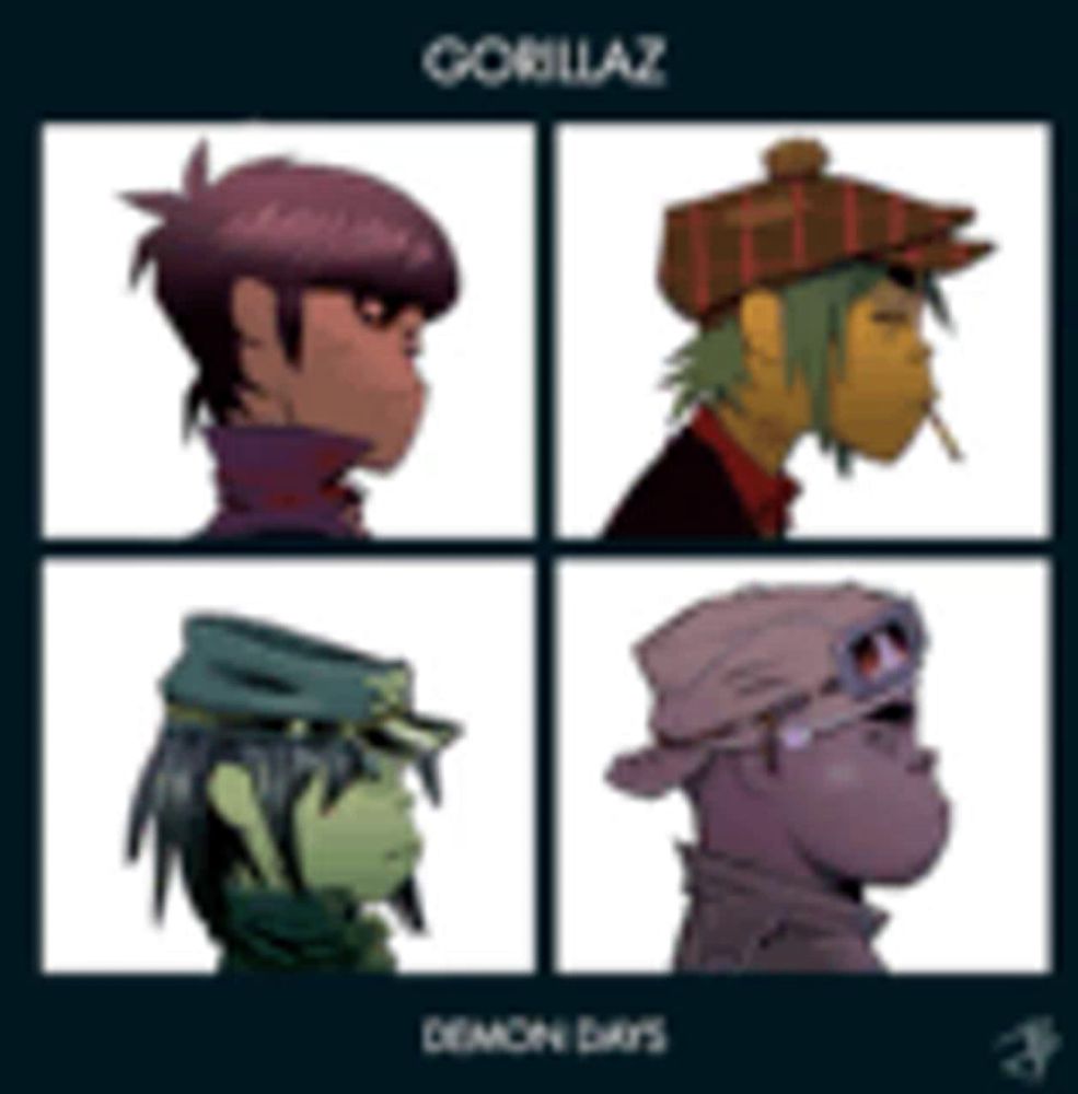 a gorillaz album cover shows four different cartoon characters