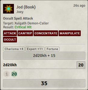 D20 roll result showing that it was a natural 1 that was re-rolled into a natural 20 