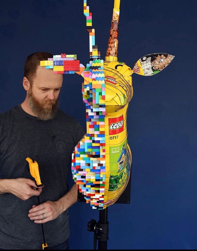 Lego and cardboard Lego packaging gazelle bust