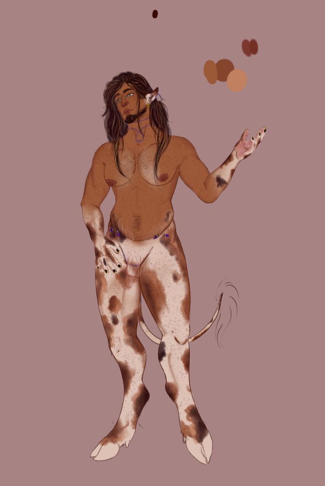 A wip of sabin as a cream colored cow mix, with brown spots and freckles 