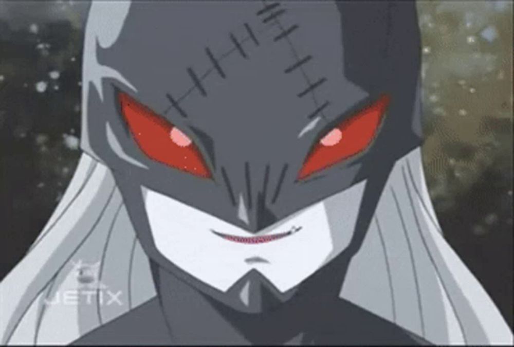 a cartoon character with red eyes and stitches on his face is on jetix