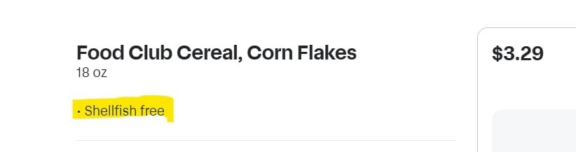 Corn flakes cereal, shellfish free