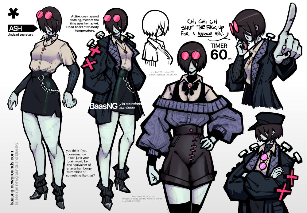 many many many eons ago, i made mimi (the original one) as a sorta my ONLY character and mascot for my account and she at first supposed to be "my secretary" at the time, eventually nowadays mimi is a complete character by herself but i kinda missed the idea of a secretary character to pair with mine and do sillies with them. Im still sitting on this idea, not 100% sure to roll with it + i think my sona works well by itself so idk!!!!! maybe she will do cameos here and there or something but either way, i had fun drawing her and it was fun to try this undead, cold colour palette with her. i like her, most my friends like her too and hopefully you like it too!!!!!!!! xoxo