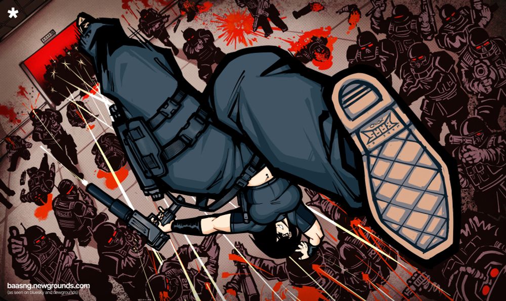 last post i made about her i said i was going to draw her kiling some people so here is some!!

i was planning on doing a few more but i decided to put my attention into this piece where she killing a bunch of cops!!!


it took me a few days to make but the idea of having a piece where it can work both the right way and upside down sounded fucking cool to me since i haven't done anything like that before, that's why theres two versions, omg so interactive!!


i like the "moshpit" feeling of it and i hope yall like it too!!, i still have plan to draw more of her killing so hopefully yall are here for it in a future, have a wonderful rest of the weekend!! XOXO
