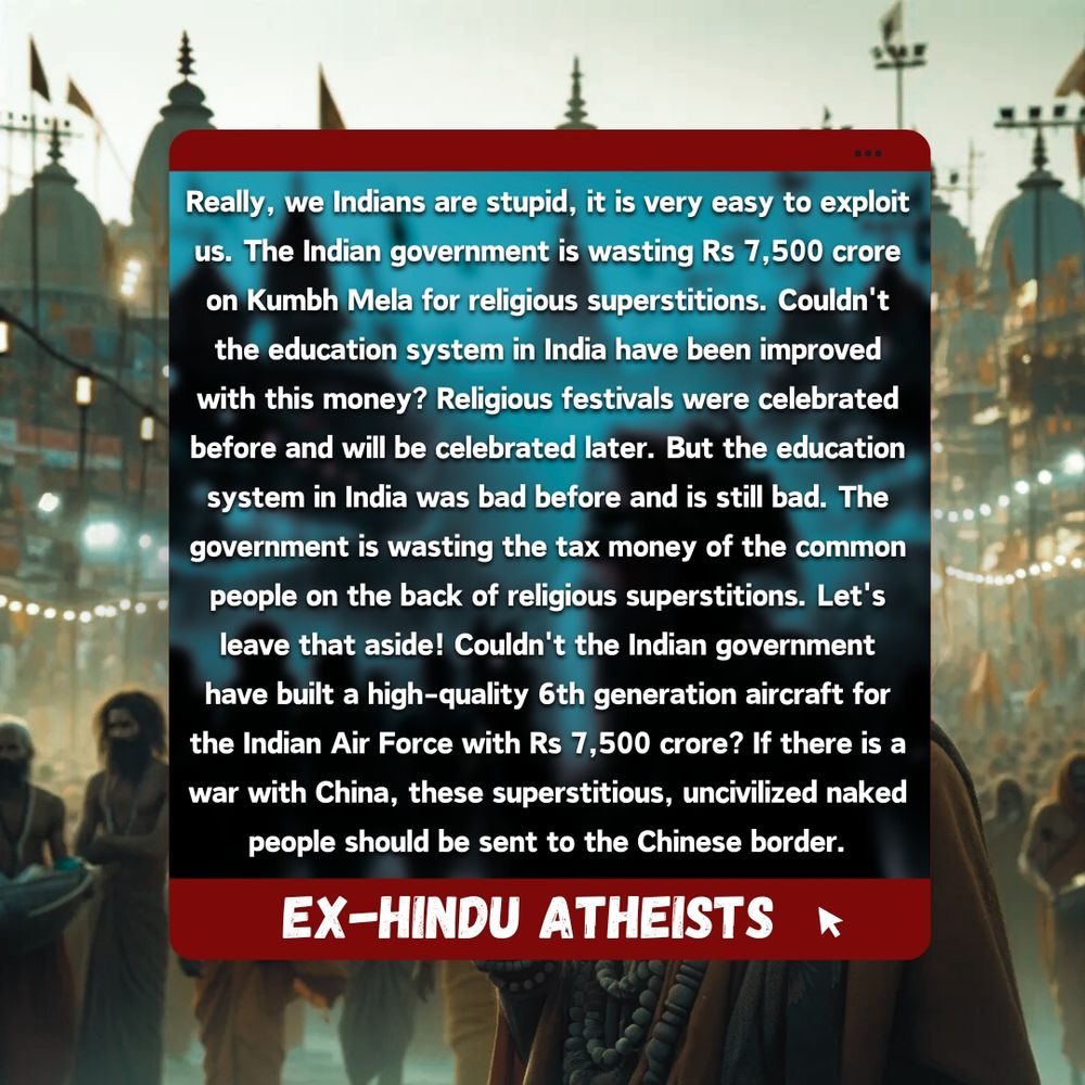 Our message

#exhinduatheists #Hindutva #IndianAtheist 
#exhinduatheistsmovement #Atheist #Superstition #Hinduism  #Kumbh
