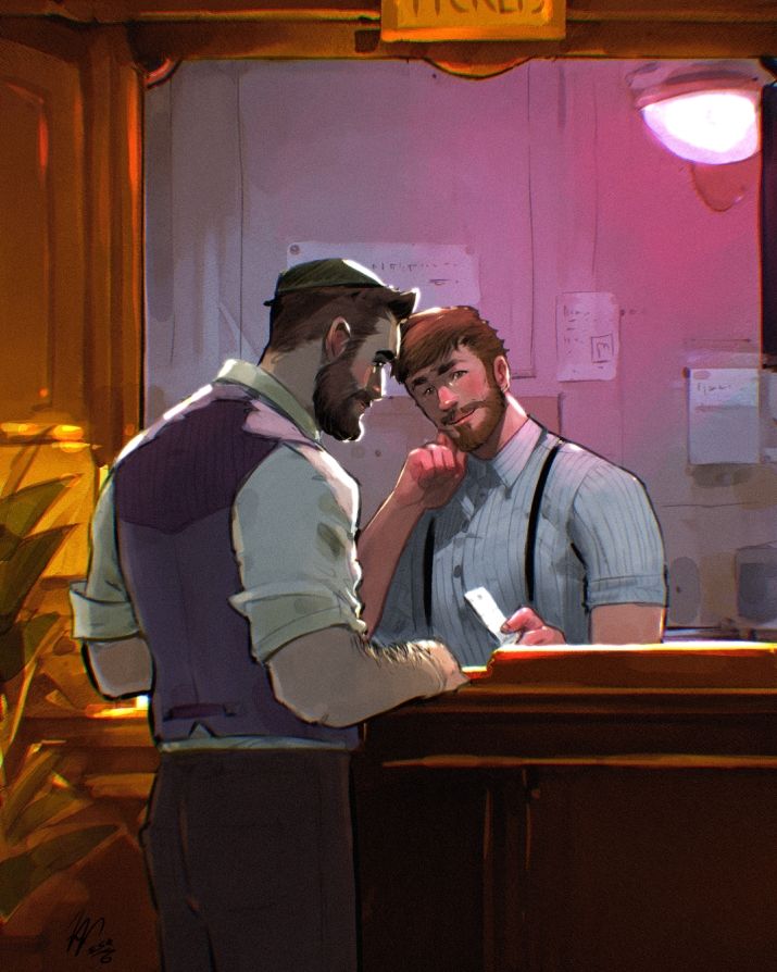 Two people staring at each other at a concierge