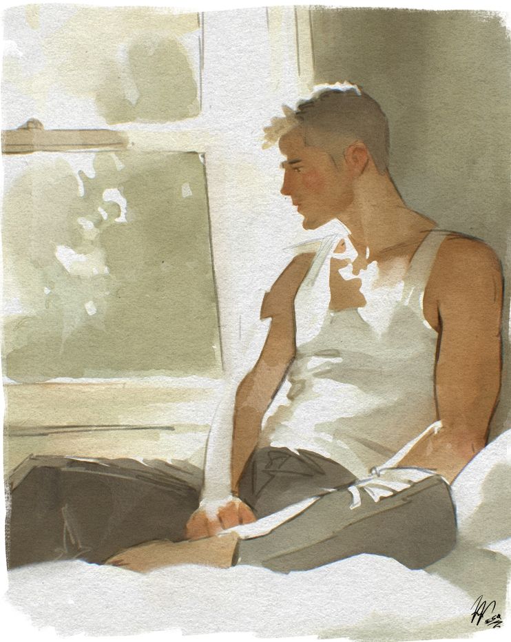 Person by window seated in a bed