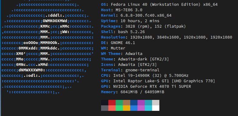 Screenshot from terminal windows showing output of neofetch.