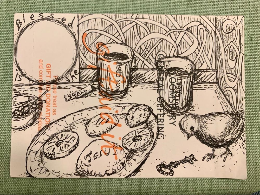 A sketch inspired by Esther’s talk of a robin and a key with a plate of biscuits. 
