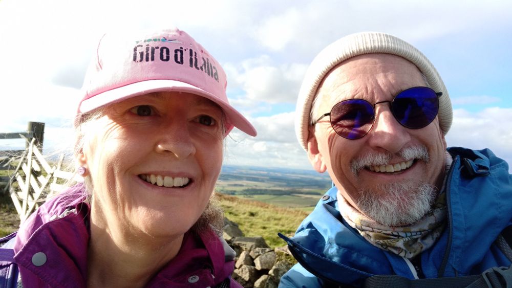 Selfie - author & wife on top of Wideopen Hill, Scottish Borders; walking St. Cuthbert’s Way.