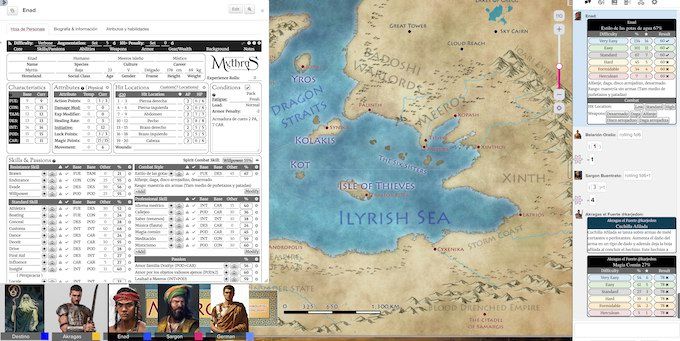 Pantallazo de la partida online en Roll20.