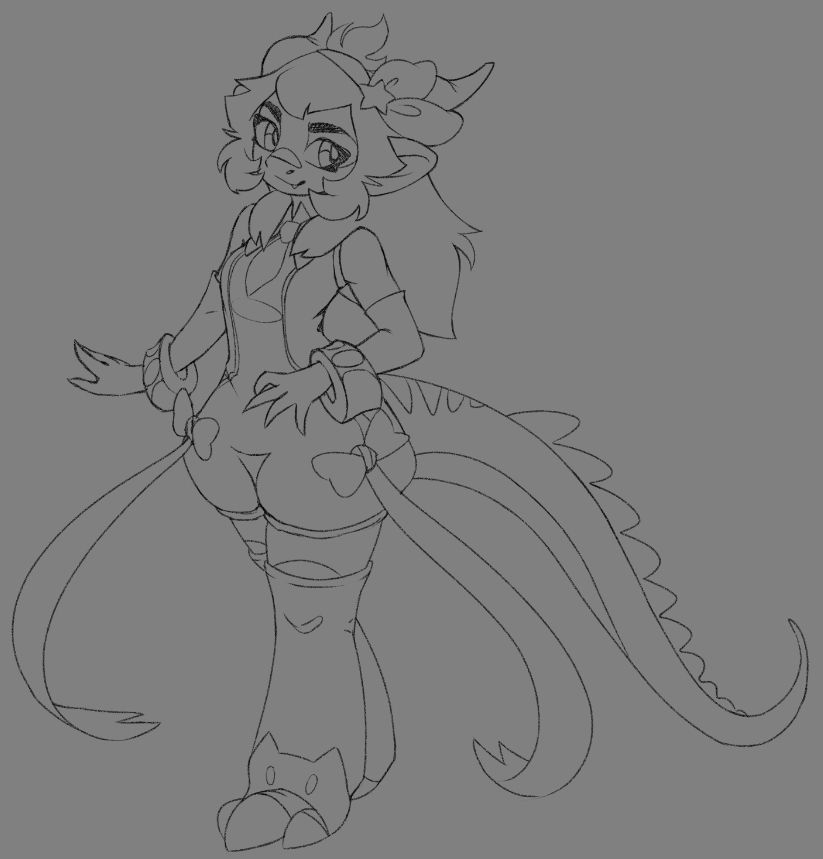 Sketch of my anthro fursona's newer redesign.