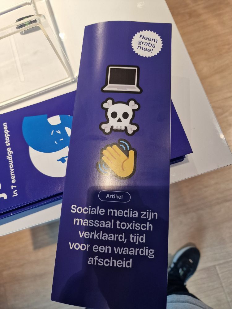 Neem gratis mee!

Artikel

Sociale media zijn

massaal toxisch

verklaard, tijd

voor een waardig

afscheid