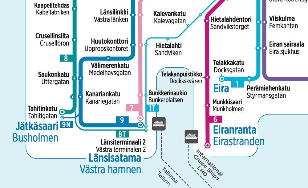Ruutukaappaus, yksityiskohta HSL:n uudesta ratikkakartasta