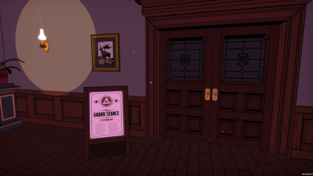 A sign for the Grand Séance in the lobby of the Blake Manor hotel. 