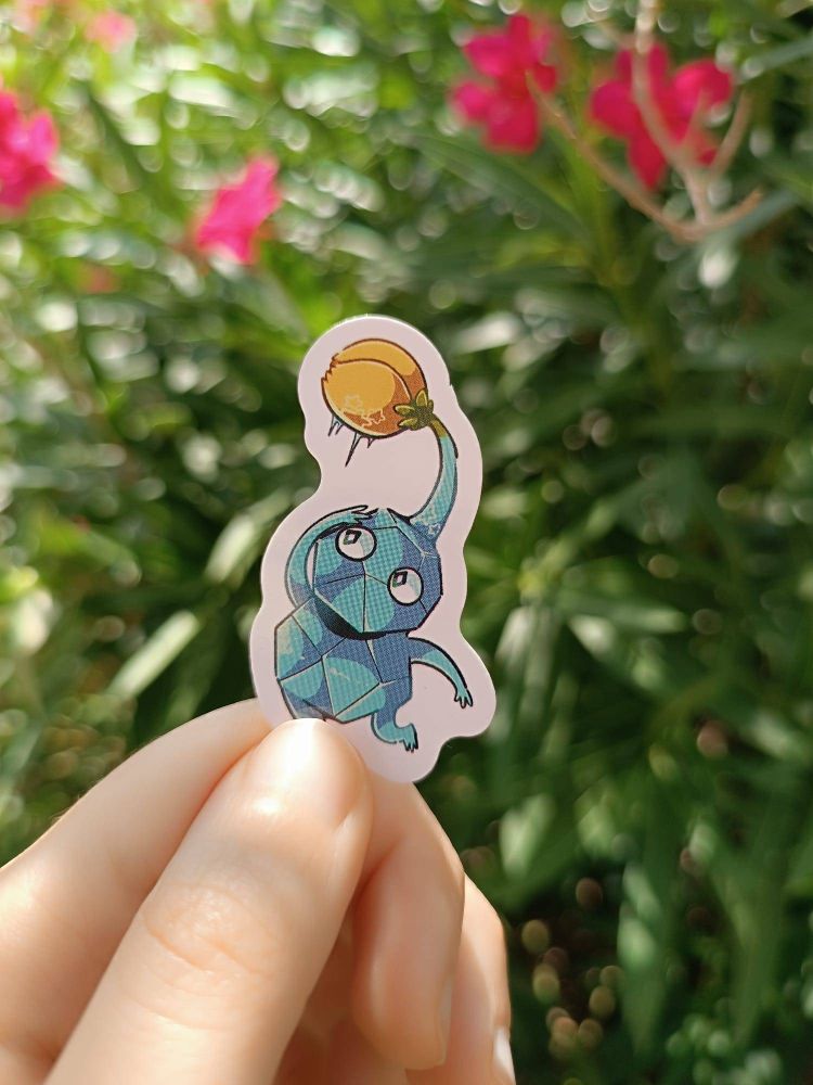 A photo of a pikmin sticker (ice pikmin) designed by me. 