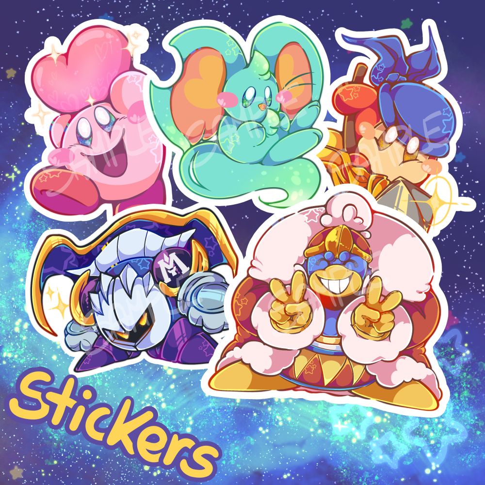 A listing for a product in my shop. It's a sticker set of 5 stickers with characters from Kirby.