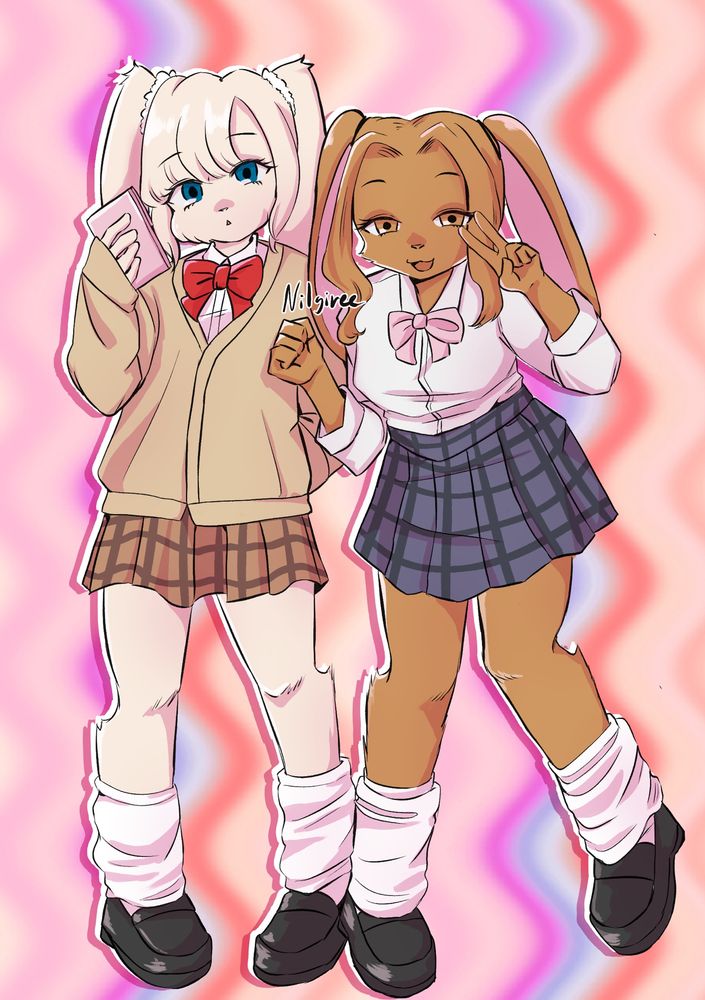 Two furry bunny girls dressed in gyaru fashion