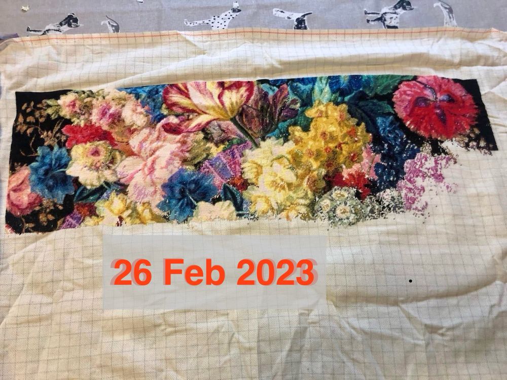 Unfinished cross stitch floral design