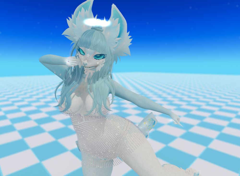 A secondlife snapshot of a blue and white anthropomorphic fox girl!