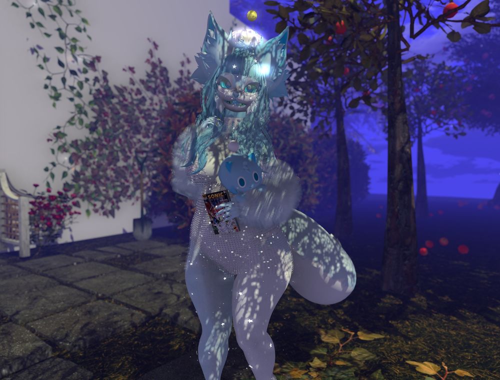 A secondlife snapshot of a blue and white anthropomorphic furry girl!