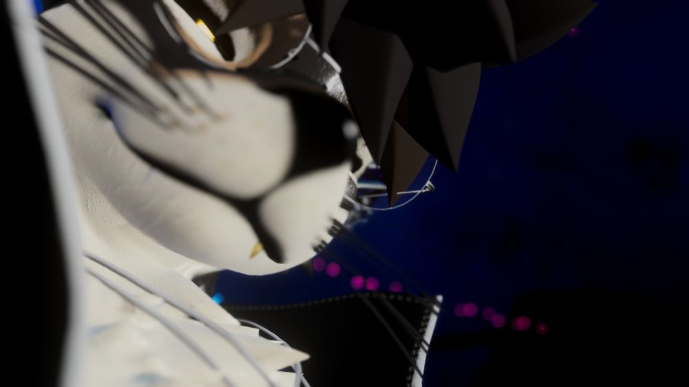 A blurry photo of a Rex looking into the camera